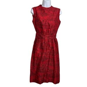 Vintage 1960s Lanz Originals Sheath Red Patterned Midi Dress w Belt Size Small